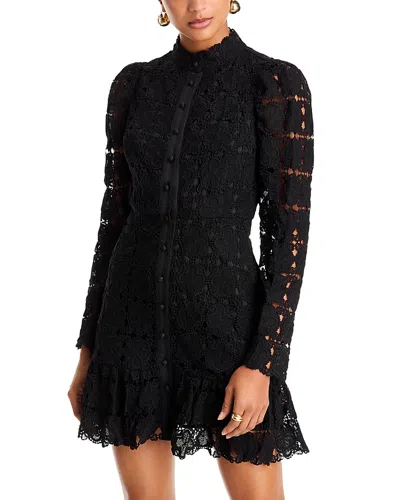 Aqua Floral Lace Mock Neck Long Sleeve Mini Dress - Exclusive In Black