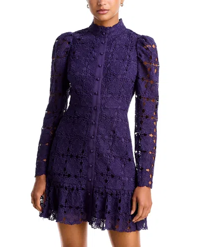 Aqua Floral Lace Mock Neck Long Sleeve Mini Dress - Exclusive In Purple