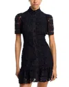 Aqua Floral Lace Mock Neck Mini Dress -exclusive In Black