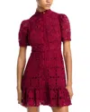 Aqua Floral Lace Mock Neck Mini Dress -exclusive In Burgundy