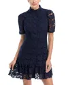 Aqua Floral Lace Mock Neck Mini Dress -exclusive In Blue