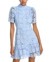 Aqua Floral Lace Mock Neck Mini Dress -exclusive In Ice Blue