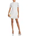 Aqua Floral Lace Mock Neck Mini Dress -exclusive In White