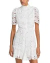 Aqua Floral Lace Mock Neck Mini Dress -exclusive In White