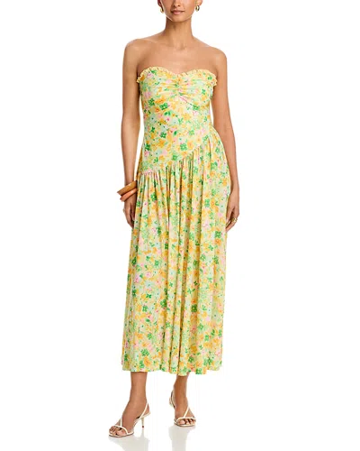 Aqua Floral Lace Strapless Midi Dress - Exclusive In Multi