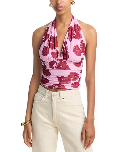 Aqua Floral Mesh Halter Top - Exclusive In Pink
