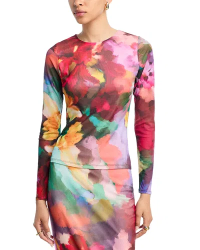 Aqua Floral Mesh Long Sleeve Top - Exclusive In Multi