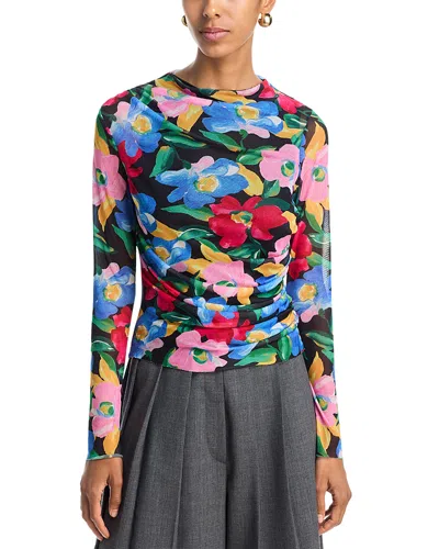 Aqua Floral Mesh Long Sleeve Top - Exclusive In Multi