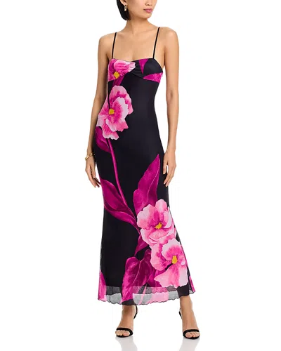 Aqua Floral Mesh Maxi Dress - Exclusive In Black