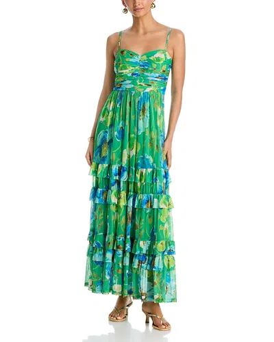 Aqua Floral Mesh Maxi Dress - Exclusive In Green
