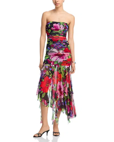 Aqua Floral Mesh Midi Dress - Exclusive In Multi