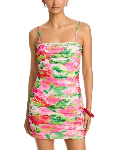 Aqua Floral Mesh Mini Dress - Exclusive In Multi