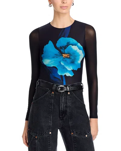 Aqua Floral Mesh Top - Exclusive In Black