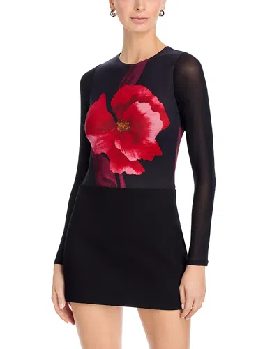 Aqua Floral Mesh Top - Exclusive In Black