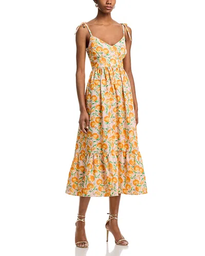 Aqua Floral Midi Dress - Exclusive In Orange/pink