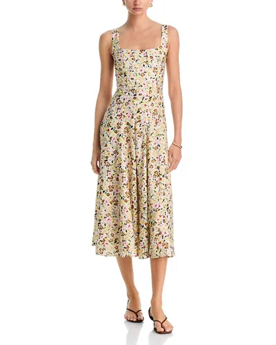 Aqua Floral Midi Dress - Exclusive In Gold