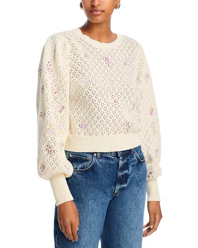 Aqua Floral Pointelle Long Sleeve Sweater - Exclusive In Ivory/pink