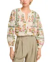 Aqua Floral Popover Top - Exclusive In Neutral