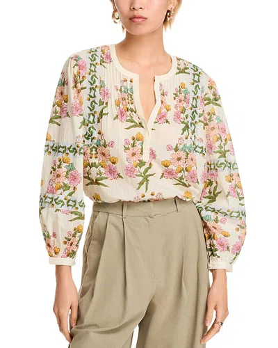 Aqua Floral Popover Top - Exclusive In Neutral