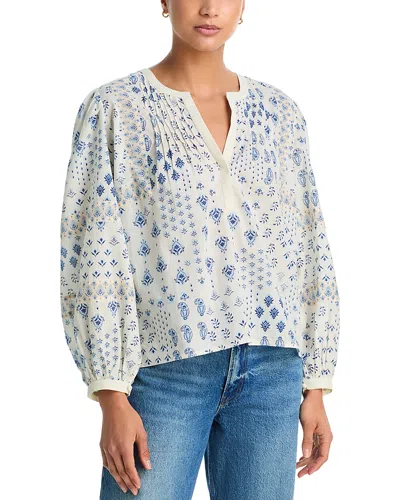 Aqua Floral Popover Top - Exclusive In Blue