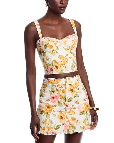 Aqua Floral Print Bustier Top - Exclusive In Yellow/white