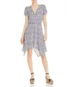 Aqua Floral Print Faux Wrap Midi Dress In Black/white In Multi
