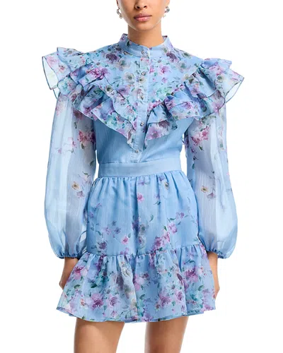 Aqua Floral Print Mini Dress - Exclusive In Blue