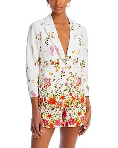Aqua Floral Print Ruched Sleeve Blazer - 100% Exclusive In Ivory-red