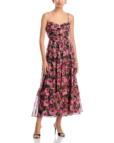 Aqua Floral Print Ruched Sleeveless Dress - Exclusive In Pink