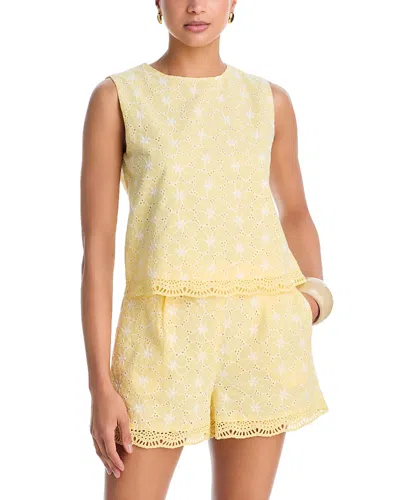 Aqua Floral Print Sleeveless Top - Exclusive In Yellow