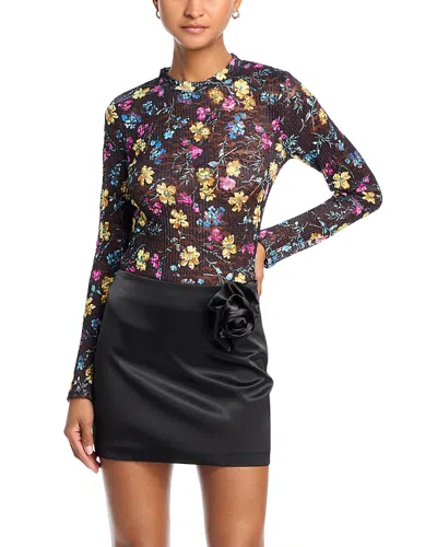 Aqua Floral Puckered Lace Top - Exclusive In Black Multi