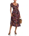Aqua Floral Puff Sleeve Midi Dress - Exclusive In Brown