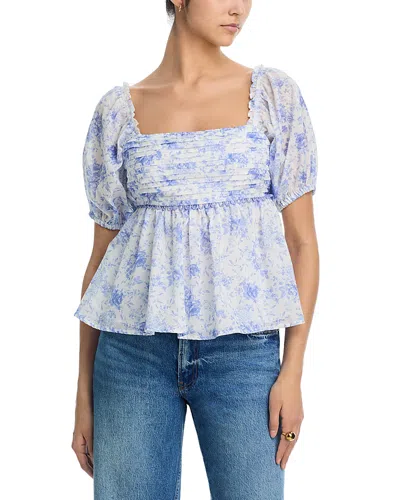 Aqua Floral Puff Sleeve Top - Exclusive In Blue