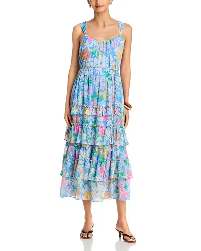 Aqua Floral Ruffle Hem Midi Dress - Exclusive In Multi