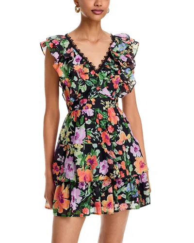 Aqua Floral Ruffle Sleeve Mini Dress - Exclusive In Multi