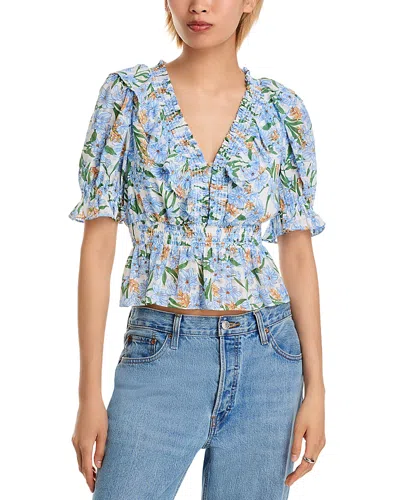 Aqua Floral Ruffle Top - Exclusive In Blue
