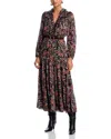 Aqua Floral Satin Burnout Long Sleeve Maxi Dress - Exclusive In Multi