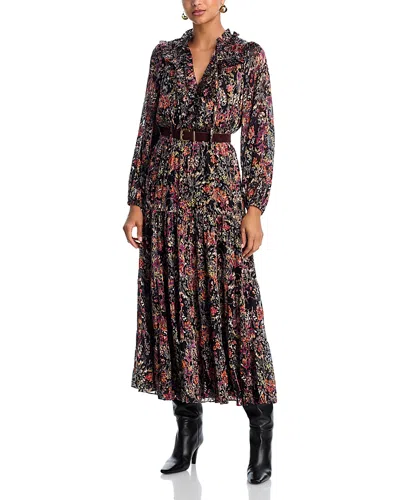 Aqua Floral Satin Burnout Long Sleeve Maxi Dress - Exclusive In Multi