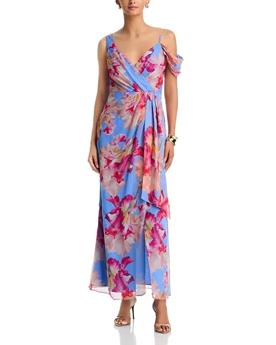 Aqua Floral Satin Burnout Maxi Dress - Exclusive In Multi