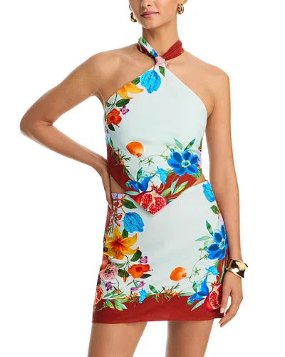 Aqua Floral Scarf Halter Top - Exclusive In Multi