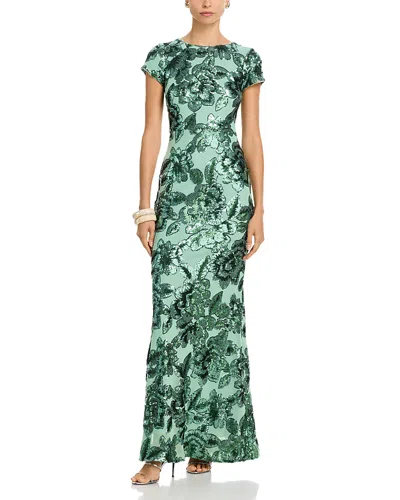 Aqua Floral Sequin Mesh Dress - Exclusive In Green