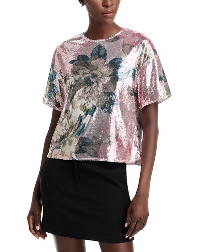 Aqua Floral Sequin Short Sleeve Tee - Exclusive In Pink Multi