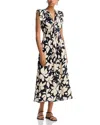 Aqua Floral Short Sleeve Midi Dress - Exclusive In Black/ivory