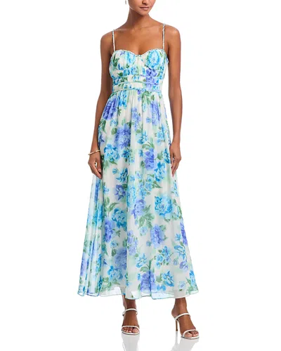 Aqua Floral Sleeveless Maxi Dress - Exclusive In Blue