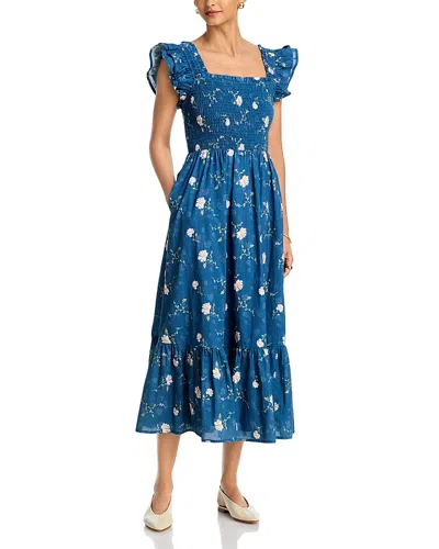 Aqua Floral Smocked Midi Dress - Exclusive In Blue