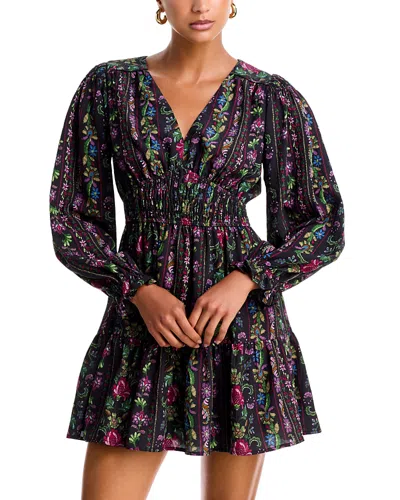 Aqua Floral Stripe V Neck Smocked Mini Dress - Exclusive In Multi