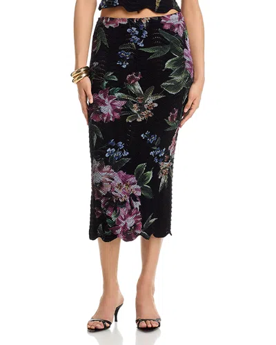 Aqua Floral Sweater Knit Midi Skirt - Exclusive In Multi