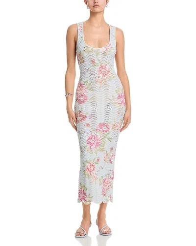 Aqua Floral Sweater Knit Tank Midi Dress In Blue