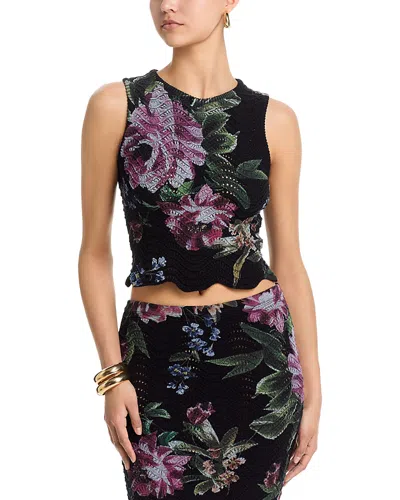 Aqua Floral Sweater Knit Tank Top - Exclusive In Black