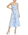 Aqua Floral Tie Strap Midi Dress - Exclusive In Navy/white